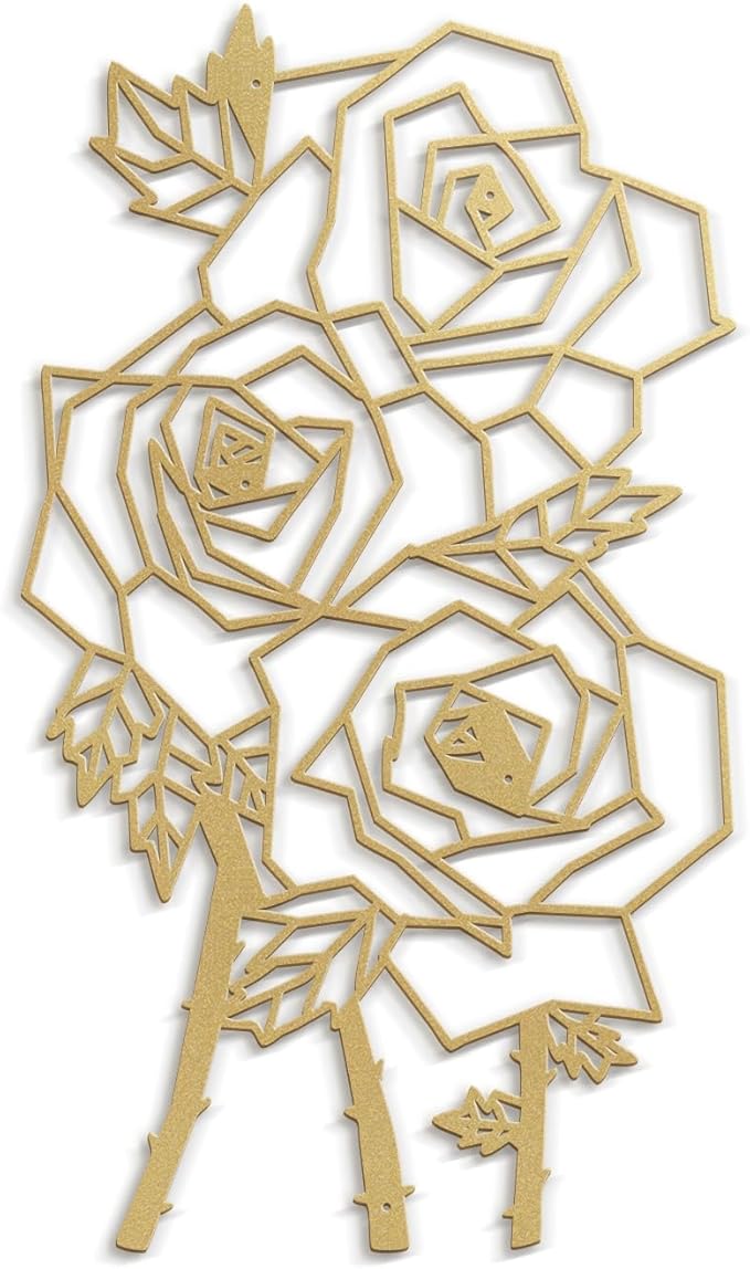 SIGNLEADER Metal Wall Art Decor Thorny Rose Modern Abstract Wall Sculpture Hangings Home Decoration for Living Room, Bedroom, Bathroom, Kitchen, Outdoor - 12" Gold