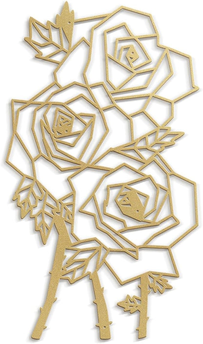 SIGNLEADER Metal Wall Art Decor Thorny Rose Modern Abstract Wall Sculpture Hangings Home Decoration for Living Room, Bedroom, Bathroom, Kitchen, Outdoor - 12" Gold