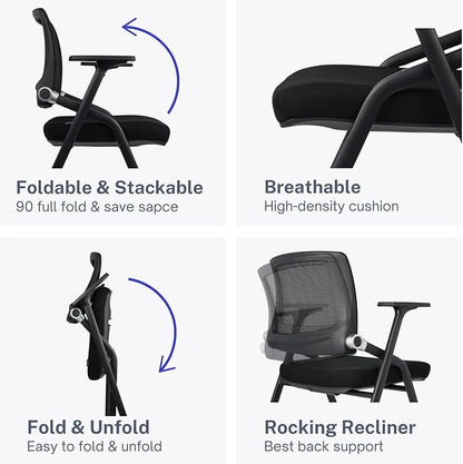 20 Pack Foldable Office Chairs with Wheels, Mesh Back, Arms and Portable - Folding Office Chairs Stackable for Conference Room Chair, Office Guest & Reception & Meeting Chair - (Black) 300 lbs.