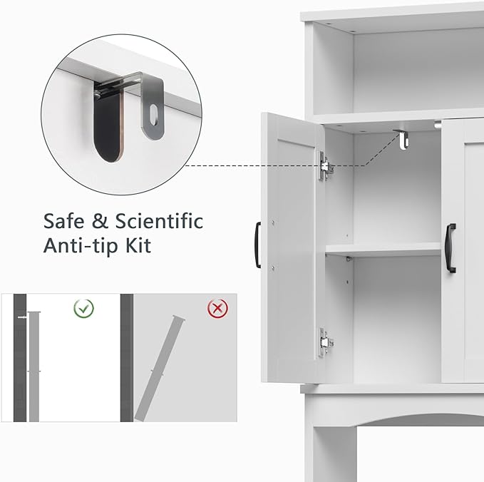 Over The Toilet Storage Cabinet, Over The Toilet Cabinet Bathroom with Adjustable Shelf and Double Door, Over The Toilet Storage for Bathroom Over The Toilet Organizer, White