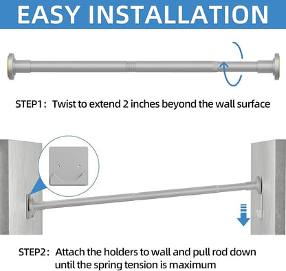CorkLatta Matte Silver Shower Curtain Rod,1 Inch Diameter Stainless Steel Adjustable Spring Tension Rods 32 to 92",with Holders,Anti-Slip,Curtain Rods No Drilling(1 Pack)