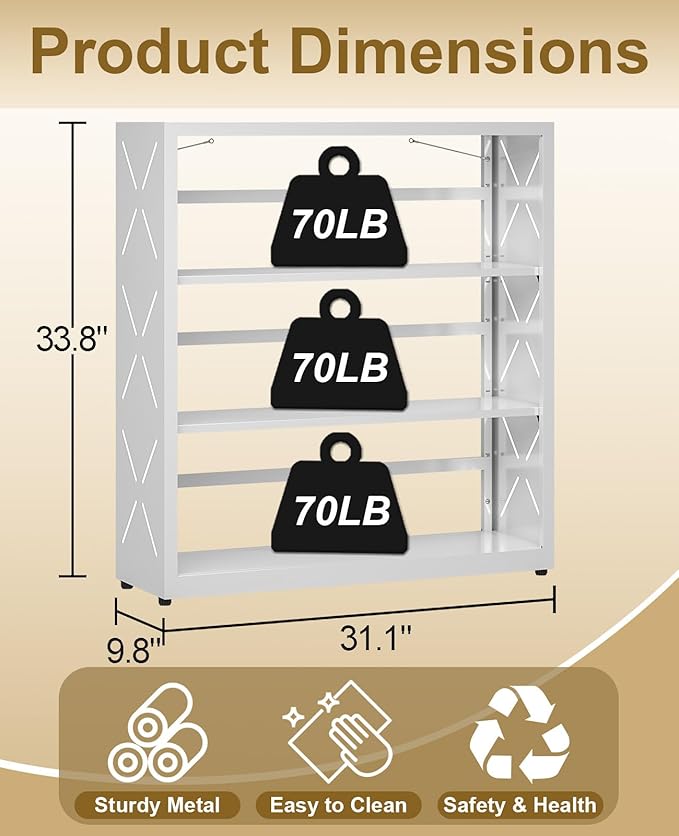 METALOONG Book Shelf, 3-Tier Steel Bookcase Adjustable with Anti-Tip Device & Leveling Feet, Heavy-Duty Metal Storage Organizer, Modern Corner Shelves for Kitchen, Garage, Home Office - White