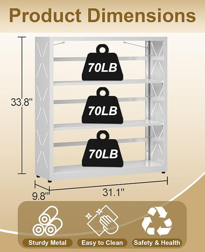 METALOONG Book Shelf, 3-Tier Steel Bookcase Adjustable with Anti-Tip Device & Leveling Feet, Heavy-Duty Metal Storage Organizer, Modern Corner Shelves for Kitchen, Garage, Home Office - White