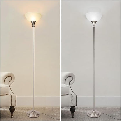 HonoDing Floor Lamp Frosted White Glass Bowl Shade - for Room Decor - Bedroom Decor - Floor Lamp for Bedroom - Floor Lamps for Living Room (Brushed Nickel)