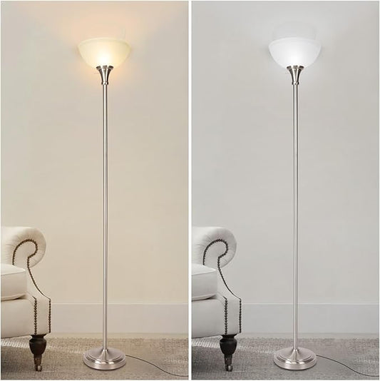 HonoDing Floor Lamp Frosted White Glass Bowl Shade - for Room Decor - Bedroom Decor - Floor Lamp for Bedroom - Floor Lamps for Living Room (Brushed Nickel)
