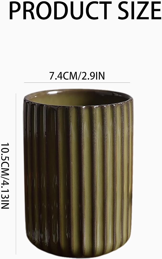 Ceramic Toothbrush Holder for Bathroom, Ceramic Toothbrush Cup, Toothpaste Organizer for Bathroom Countertop, Bathroom Storage Organizer, Kiln Transformation Cup (Green)