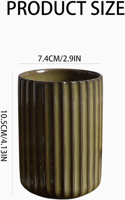 Ceramic Toothbrush Holder for Bathroom, Ceramic Toothbrush Cup, Toothpaste Organizer for Bathroom Countertop, Bathroom Storage Organizer, Kiln Transformation Cup (Green)