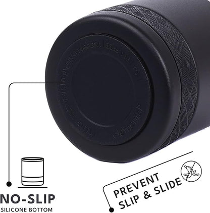 Elemental Recess Lowball Tumbler, 10oz Triple Wall Stainless Steel Cup with Non-Shattered Tritan Lid, Insulated Whiskey Glass, Insulated Coffee Tumbler Mug for Hot & Cold Drinks - Black