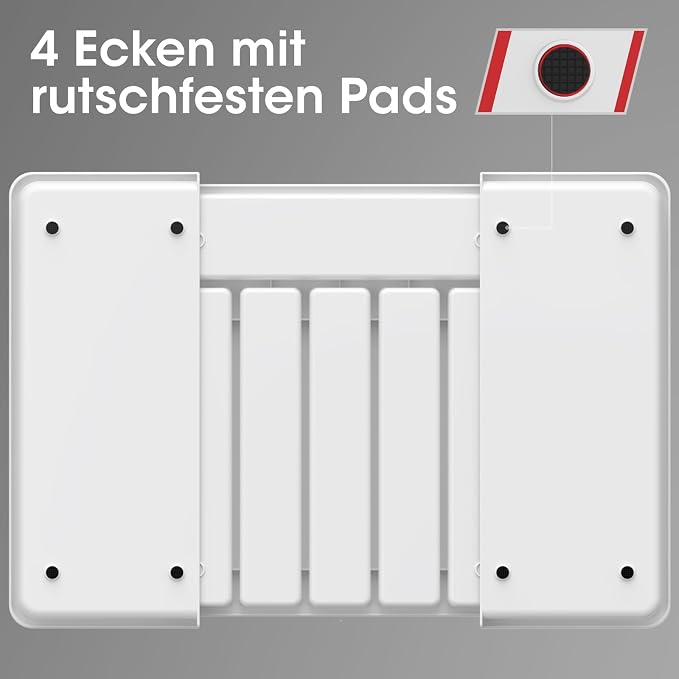 Aujen Silverware Organizer - Expandable Kitchen Drawer Organizer, Adjustable Utensil Organizer, Cutlery Tray for Forks, Knives, Multipurpose Kitchen Organizers and Storage Solution, White, Large