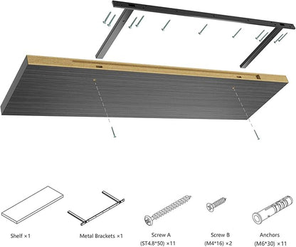 JPND Wall Shelf Set of 2,Dark Wood Floating Shelves 30 in W x 10 in D x 1 in H, Wooden Floating Wall Shelf with Invisible Brackets for Living Room/Bedroom/Bathroom/Kitchen Storage and Decor
