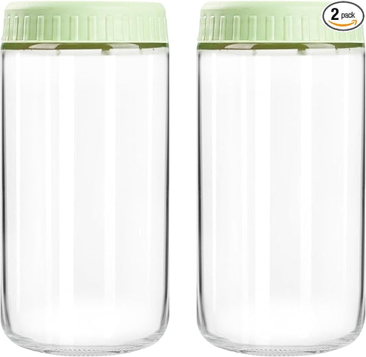 SHOWIN Overnight Oats Containers with Lids, 24oz Glass Jars with Lids 2 pcs, Light Green, Wide Mouth Mason jars for Salad, Yogurt, Snacks, Meal Prep