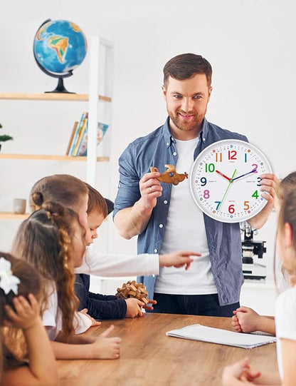 Silent Kids Wall Clock – Non-Ticking, Battery-Powered, Ideal for Teaching Time and Stylish Décor in Any Room - 14 Inch