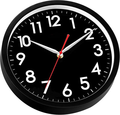 AKCISOT Wall ClockModern Black Silent Non Ticking Wall Clocks Battery Operated 10 Inch,Small Analog Classic Clock Decorative for Bedroom, Kitchen, Home Office, Bathroom, School, Living Room