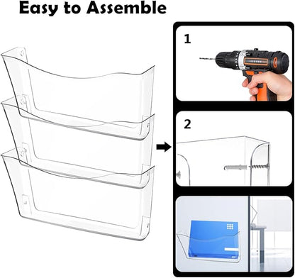 6 Pcs Clear Plastic Wall Folders Acrylic File Holder, 13.4x6.9 Inch Single Acrylic Wall File Organizer for Office and Home
