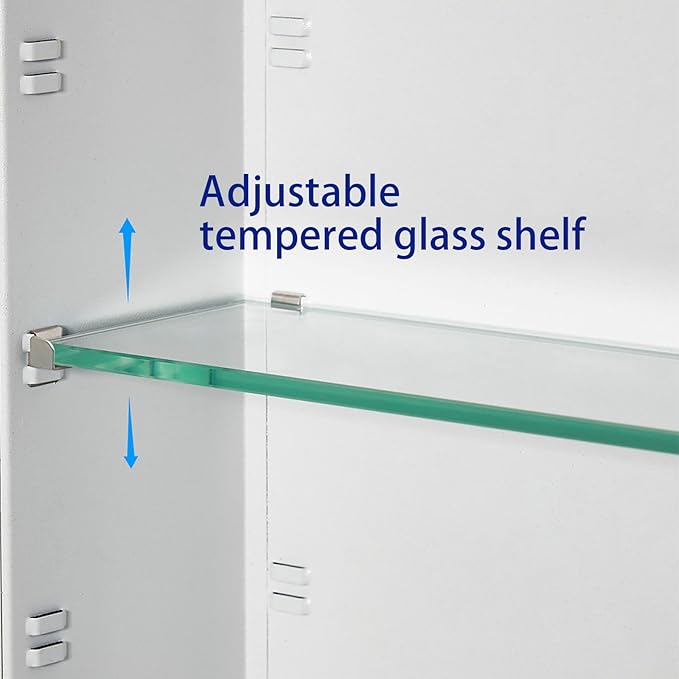 Bathroom Medicine Cabinet with Beveled Edge Mirrored Door 20 x 26 inch, Recessed or Surface Mount, with Adjustable Glass Shelves