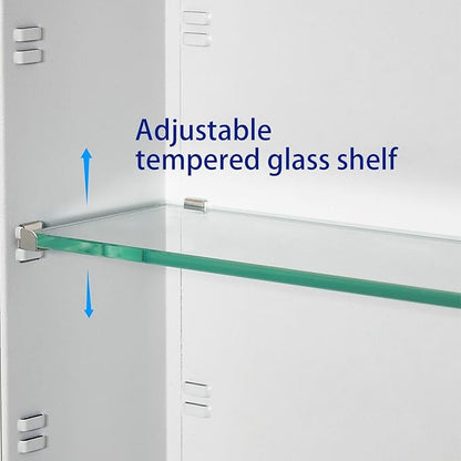 Bathroom Medicine Cabinet with Beveled Edge Mirrored Door 30 x 26 inch, Recessed or Surface Mount, with Adjustable Glass Shelves