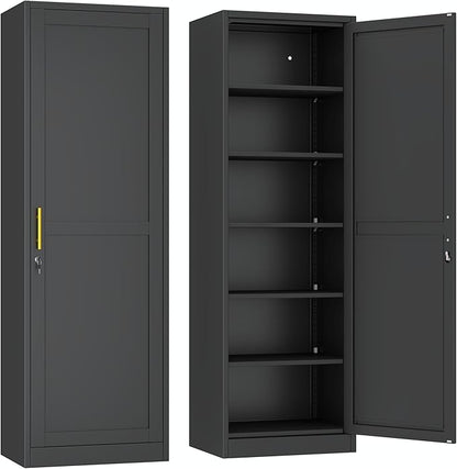 Ckzbx Metal Locker Tall Narrow Storage Cabinet, 67" H Locking Tool File Cabinets Snack Locker Organizer for School Classroom,Bedroom,Gym Home Office,Entryway and Hallway (20" W 1Door Black)