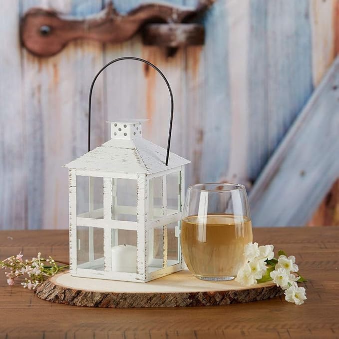 Kate Aspen Rustic Farmhouse Decor White Candle Holder Lantern Decorative (7.5 Inch), Wedding Decoration, Centerpiece Table Decorations, Home Decor, Shelf Decor