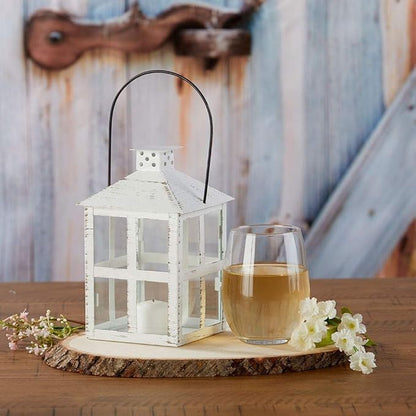 Kate Aspen Rustic Farmhouse Decor White Candle Holder Lantern Decorative (7.5 Inch), Wedding Decoration, Centerpiece Table Decorations, Home Decor, Shelf Decor