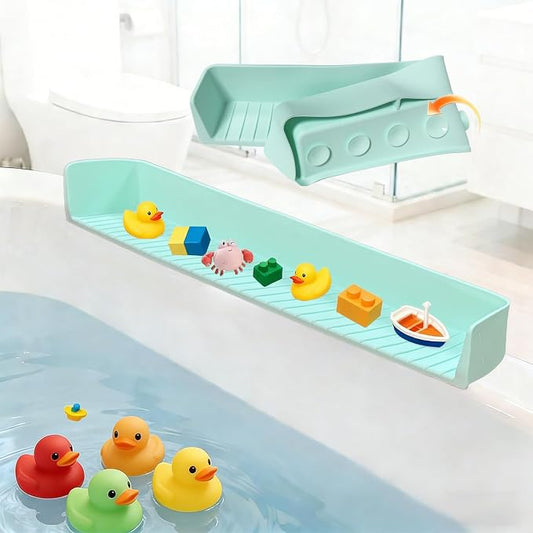 Bathtub Splash Guard for Tub Kids - Silicone Splash Guard with 11 Strong Suction Cups, Toy Tray Caddy Holder for Tub, Prevent Water Spills in Bathroom, Suitable for Kitchen Sinks and Bathtubs (Green)