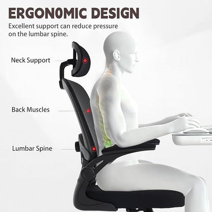 Ergonomic Office Chair with 3D Adjustable Lumbar Support, Mesh High Back, 75° Rotating Headrest, Rocking Function, 300lbs Capacity, Black/White (Black)