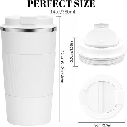 YINBAOGE Insulated Travel Coffee Mug, Spill & Leak Proof, Portable To Go Camping Stainless Steel Coffee Tumbler, Reusable Thermal Coffee Cup with Lid for Hot & Cold Drinks (White, 12 OZ)