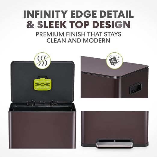 SIMPLI-Magic Infinity Edge 60L / 16 Gallon Kitchen Trash Can - Hands-Free Step Pedal, Soft-Close Lid, Stainless Steel Garbage Can with Inner Bucket
