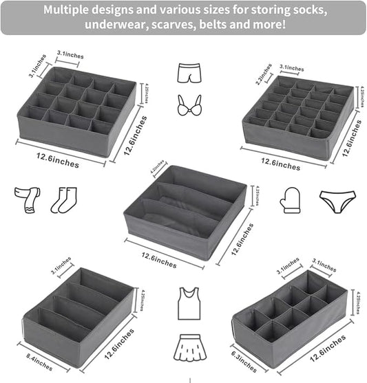 Lourome Underwear Organizer, 10 Set Foldable Fabric Underwear Drawer Organizer and Sock Organizer, Drawer Organizers for Clothing, Storage Bins for Underwear, Sock, Bra and Tie