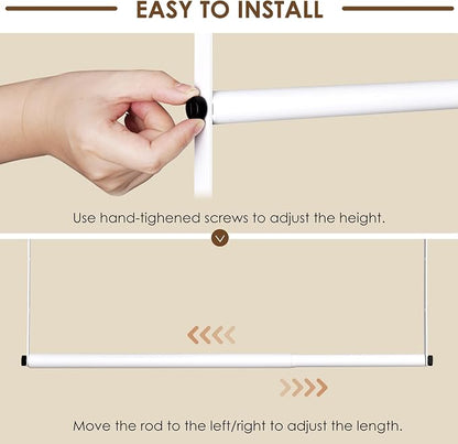 Closet Rod Extenders - White Adjustable Closet Hanging Bar, Width & Height Expandable Clothes Rod, Space-Saving Closet Organizer for Hanging Clothes, Easy Installation, 2 Packs