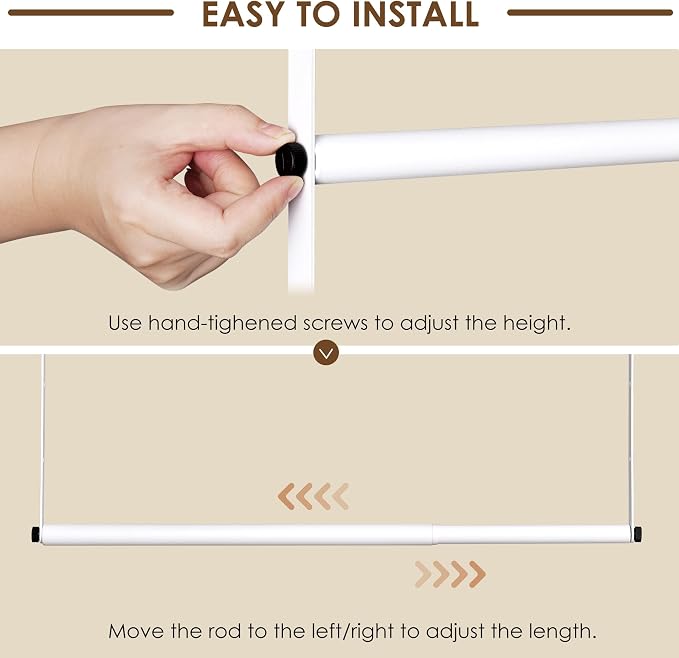 Closet Rod Extenders - White Adjustable Closet Hanging Bar, Width & Height Expandable Clothes Rod, Space-Saving Closet Organizer for Hanging Clothes, Easy Installation, 1 Pack