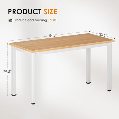 DlandHome Large Computer Desk, Composite Wood Board, Decent and Steady Home Office Desk/Workstation/Table 54.3inch Teak White