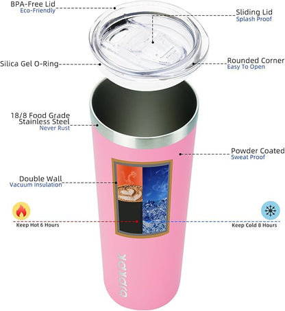 BJPKPK Skinny Insulated Tumbler, Stainless Steel Reusable Slim Insulated Travel Coffee Cup with Lid,Light Pink,20oz | Skinny, Reusable, Slim, Insulated, Travel Coffee Cup, with Lid