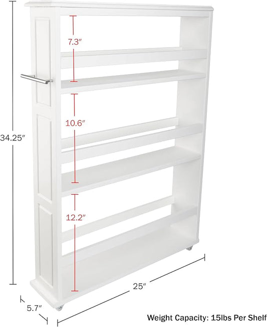 Lavish Home 3-Tier Slim Rolling Storage Cart - 25” x 5.7” Narrow Rolling Cart with Handle and Wheels for Bathroom, Laundry Room, and Kitchen Organization - Pull-Out Home Organizers (White)