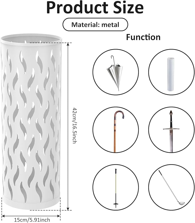 Umbrella Stand Metal Umbrella Holder Hollowed Umbrella Rack Freestanding Umbrella Stand Rack Practical Umbrella Organizer Indoor Umbrella Storage Rack for Home Entryway(white-1-circular)