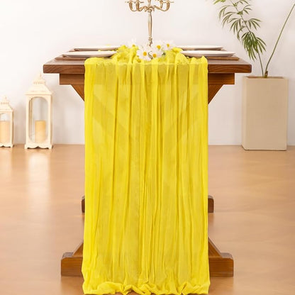 Socomi 3pcs Yellow Spring Cheesecloth Table Runner Boho Rustic Gauze 120 inch 10FT Cheese Cloth Runner for Wedding Party Baby Shower Birthday Home Decor