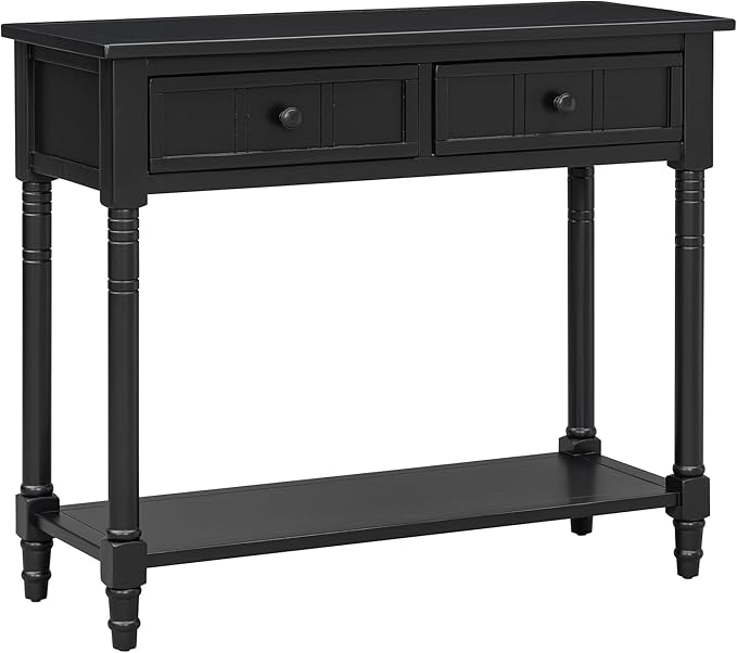 Knocbel Antique Entry Console Table with 2 Drawers & Bottom Open Shelf, Wood Sofa Tables for Entryway Hallway Living Room, 35.34" W x 13.8" D x 30.25" H, Black