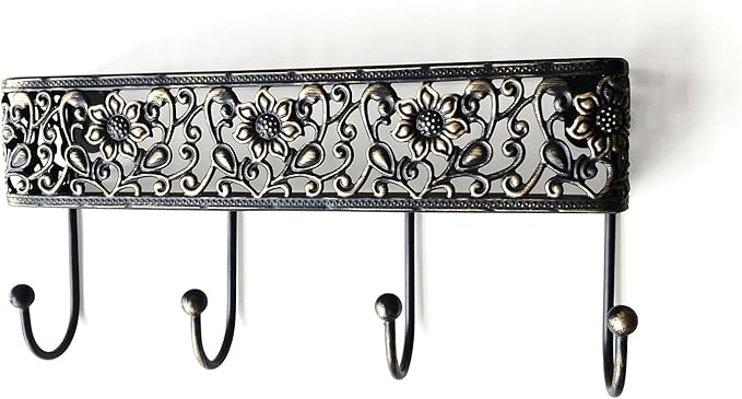 Key Holder for Wall，Vintage Metal Key and Mail Holder Wall Mount, Decorative Entryway Key Rack with Hooks for Keys, Mail, Hats, Bags