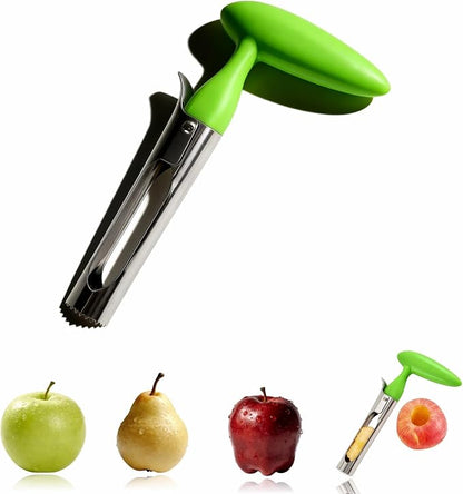 Premium Stainless Steel Apple Corer, Professional Fruit Core Remover Tool with Ergonomic Red Handle, Serrated Blades for Apples, Pears, Peaches, Plums, Easy Use & Clean (Green)