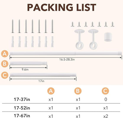Closet Rod, Closet Rods for Hanging Clothes, 17 to 52 inch Adjustable Ceiling/Wall mounted Closet Hanging Rod, Heavy Duty Clothes Rod Clothing Bar, Closet Poles for Hanging Clothes for Wardrobe