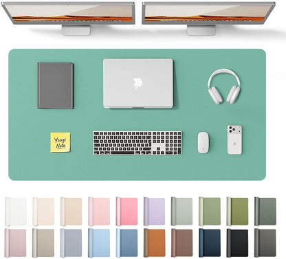 YSAGi Leather Desk Protector, Office Mat, Large Mouse Mat, Non-Slip PU Leather Blotter, Laptop Desk Pad, Waterproof Writing Pad for Office and Home (Green-Blue, 47.2" x 23.6")