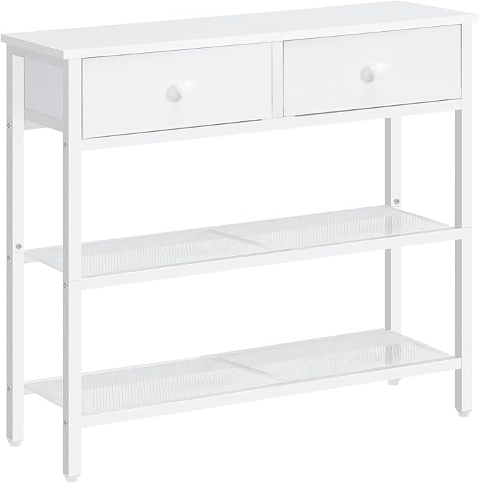 HOOBRO 29.5" Narrow Console Table with 2 Fabric Drawers, Sofa Table, Small Entryway Table with 3-Tier Storage Shelves, Behind Couch Table, for Living Room, Hallway, White WW72XG01G1