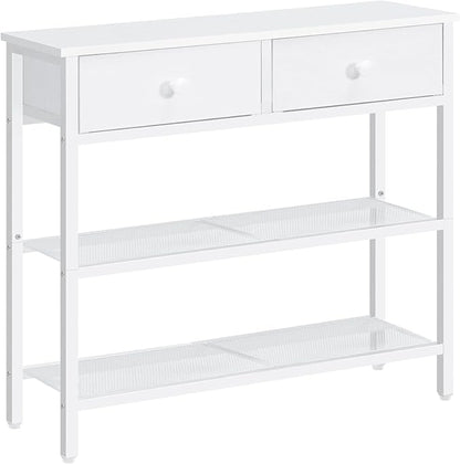 HOOBRO 29.5" Narrow Console Table with 2 Fabric Drawers, Sofa Table, Small Entryway Table with 3-Tier Storage Shelves, Behind Couch Table, for Living Room, Hallway, White WW72XG01G1