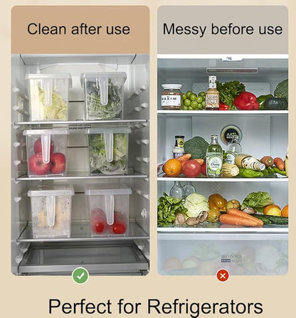 Sooyee Produce Saver Containers for Refrigerator with Drain Tray, 5L x 4 Stackable Fruit Storage Containers for Fridge,Vegetable Storage Keep Fresh for Lettuce,Salad,Berry, Salad,Meat and Fish