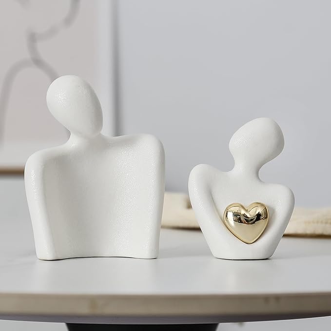 GJFASGF Hugging Couple Statue Ceramic Lover Figurine Home Decor is a Romantic Gift for Her on Wedding Anniversary and Valentines, TV Stand Decoration Knick Knacks for Shelves (M)