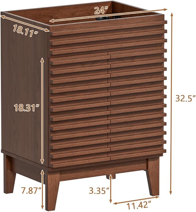 ROOMTEC 24" Bathroom Vanity, Mid-Century Freestanding Bathroom Cabinet Vanity with Storage, Particleboard Frame with Wood Grain Laminate, Walnut (Sink Basin Not Included)