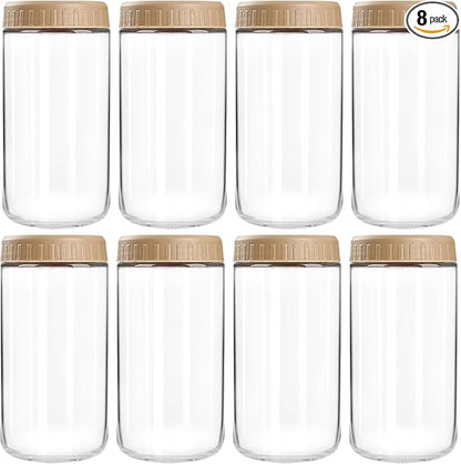 SHOWIN Overnight Oats Containers with Lids, 24oz Glass Jars with Lids 8 pcs, Taffy, Wide Mouth Mason jars for Salad, Yogurt, Snacks, Meal Prep