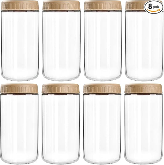 SHOWIN Overnight Oats Containers with Lids, 24oz Glass Jars with Lids 8 pcs, Taffy, Wide Mouth Mason jars for Salad, Yogurt, Snacks, Meal Prep