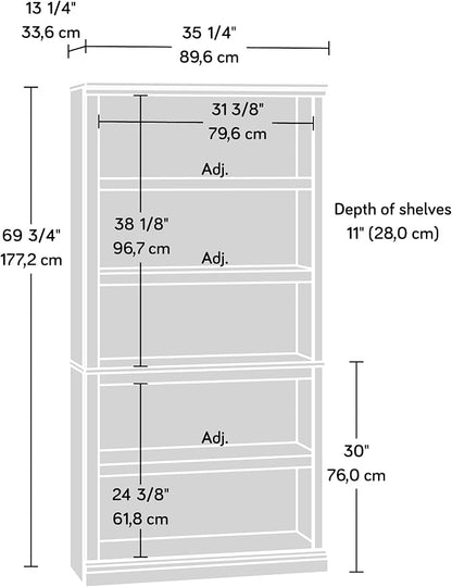 Sauder 5 Tier Book Shelf Wooden Bookcase Multipurpose Bookshelf for Home Office, Living Room, in Estate Black finish