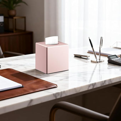 Y-in Hand Tissue Box Cover, Modern Square Facial Storage Tissue Box Holder, Home Accessories for Bathroom Vanity Countertops, Dressers, Night Stand, Parlors and Office - Pink