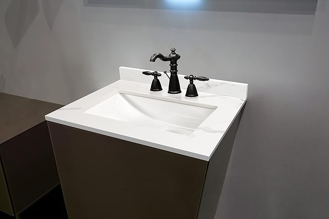 MSI Calacatta Lumas Vanity Top with Under Mount Rectangle Ceramic Sinks, Engineered Marble Stone, 4" CC Faucet Holes, 31"X22"